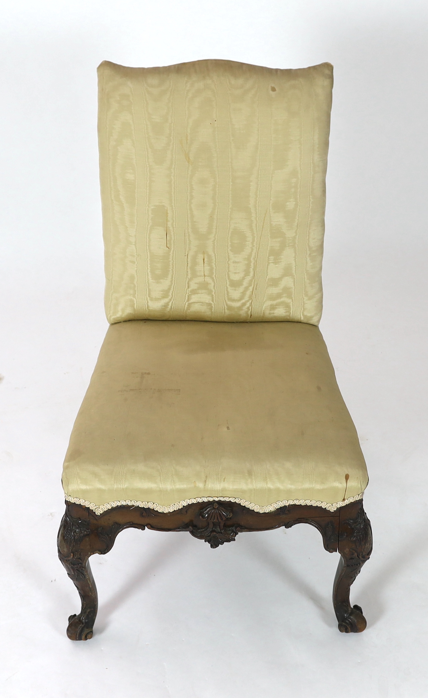 A George II red walnut side chair, 64cm wide 73cm deep, 99cm high